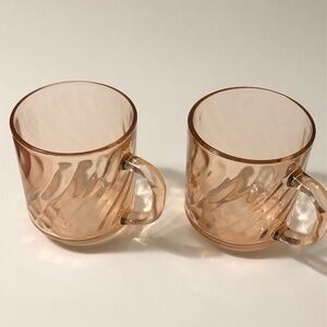 Arcoroc France Roasline Pink Glass Coffee Cups Set of 2 Mugs Vintage